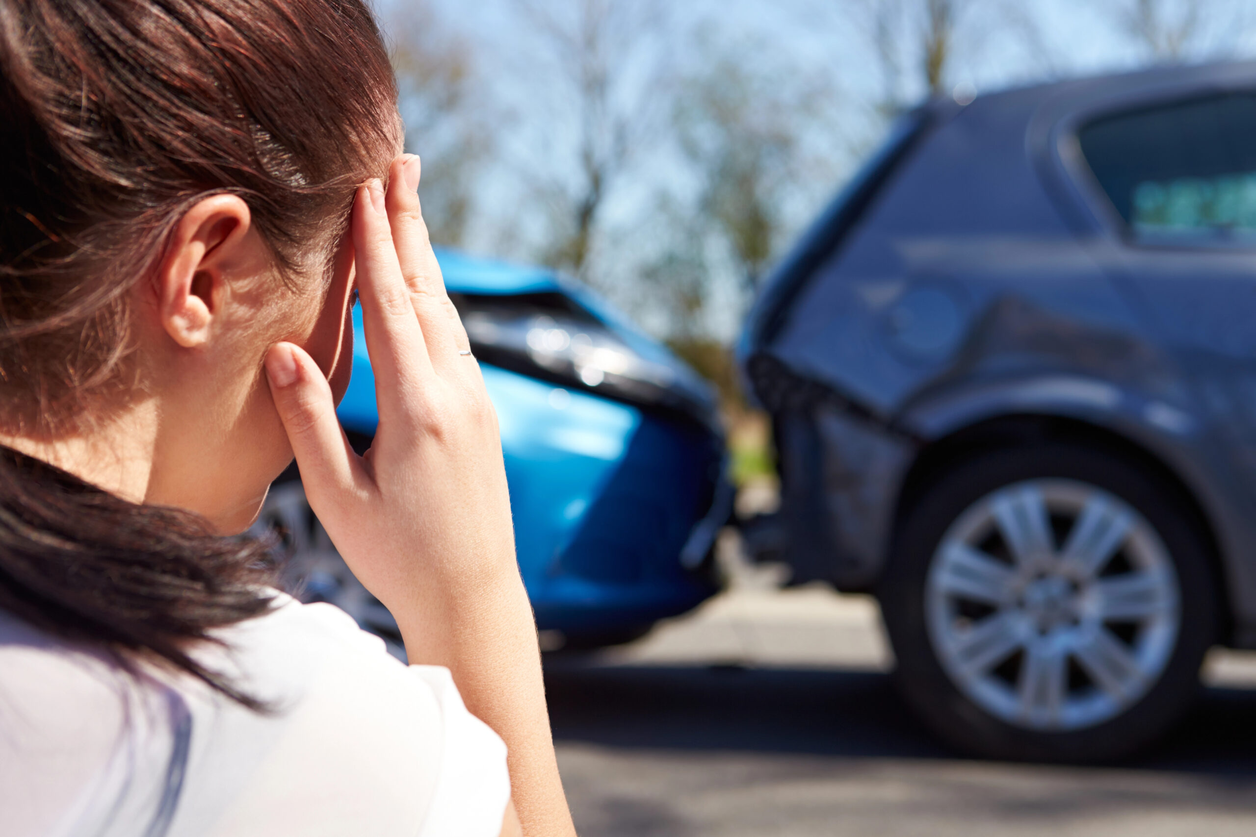 troubled woman after a car accident